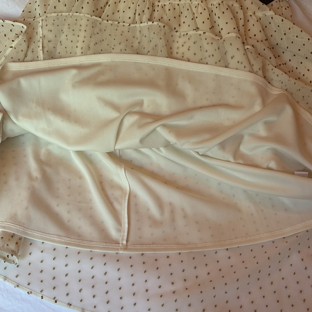 Gabby Skye Cream Dress tan Swiss dots elastic waist back closure size 12 flowy - Picture 12 of 16